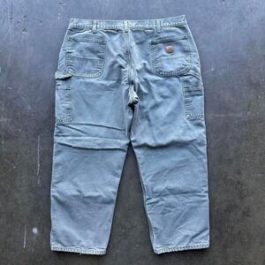 Men's Vintage 00s Carhartt Moss Green Duck Canvas Pants Flannel Lined Sz 42x30